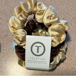 Teleties Satin Hair Scrunchies - Gold and Brown